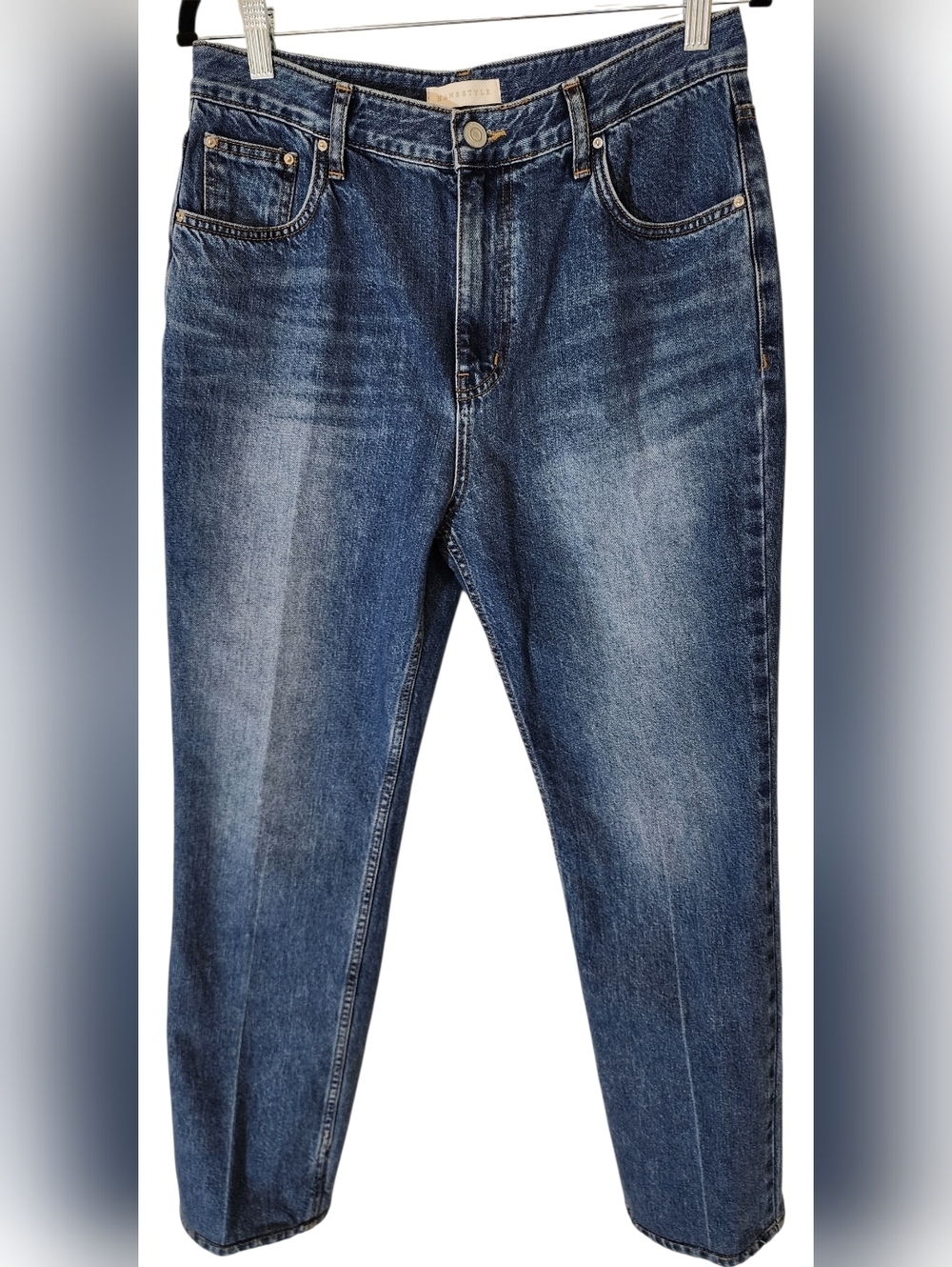 Hans Style High Rise Straight Jeans Size L Vintage Wash Minimalist Denim